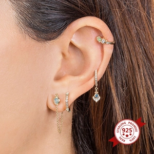 S925 sterling silver waterdrop opal earrings with gold plating and zircon inlay for women