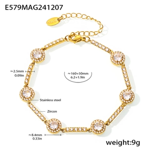 Detailed size specifications for gold plated stainless steel zircon link bracelet