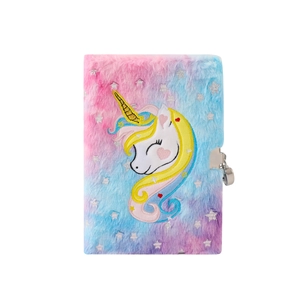 Plush unicorn diary with tie-dye gradient colors and a metal lock for kids' writing