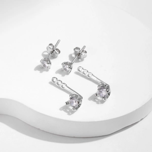 Chic S925 sterling silver detachable jacket earrings with sparkling zircon stones
