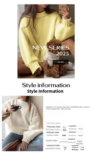 Detail showing 100% acrylic material and chunky knit texture of the yellow sweater