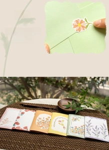 Detailed view of 3D flower greeting cards with matching envelope sealing stickers