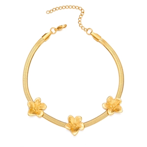 18K gold plated titanium steel flower anklet with stylish snake chain for women