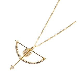 Detailed view of Cupid's bow and arrow gold necklace with white crystal pavé setting