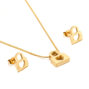 Stainless Steel Heart Shaped Hollow Lock Pendant Necklace And Earrings Fashion Jewelry Elegant Snake Chain Style