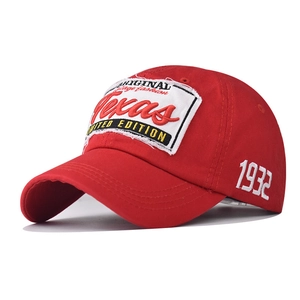 Detail showing the red Texas embroidery and 1932 side stitching on a vintage cotton cap