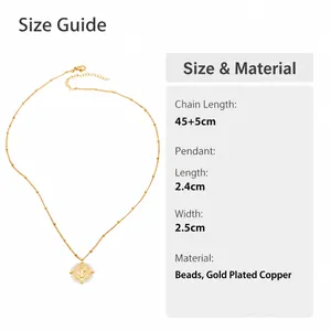 Tabla detallada de tallas para el collar con colgante de la Virgen María en oro y materiales