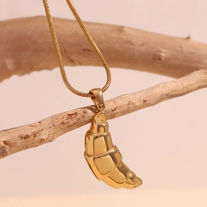 Croissant Pendant Necklace 18K Gold Plated Stainless Steel Vintage Minimalist Fine Snake Chain For Women