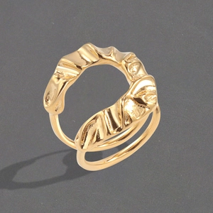 Minimalist Irregular Crinkle Wavy Texture Copper Ring Double Layer Adjustable Open Ring For Women Ins Style Aesthetic