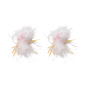 Elegant white handmade feather earrings with pink dried flowers and soft yellow accents