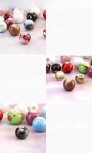 Macro detail of handmade ceramic porcelain beads with unique glazes and natural textures