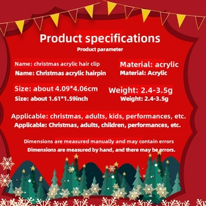 Detail showing specifications of the acrylic Christmas hairpin with size and weight info