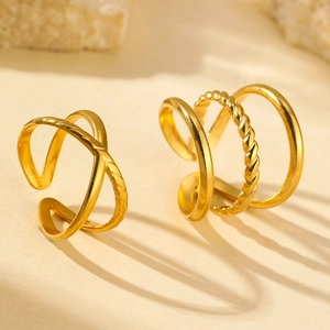 Minimalist adjustable gold stainless steel rings with geometric layered and twisted designs