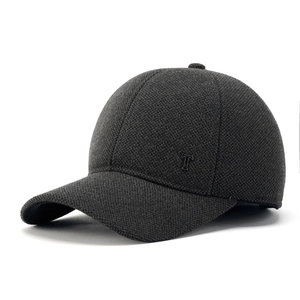 Men Winter Baseball Cap Thick Fleece Lined Ear Flaps Warm Windproof Tweed Polyester Wool Outdoor Sport Hat Metal T Decor