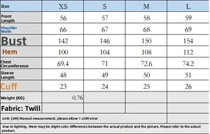 Size chart table for women's herringbone bomber jacket showing XS to L measurements