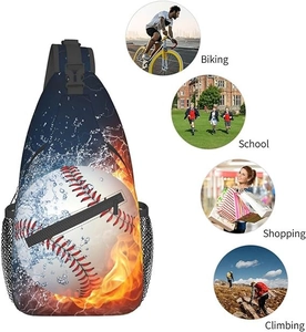 Sac bandoulière motif baseball illustrant le vélo l'école le shopping et l'escalade
