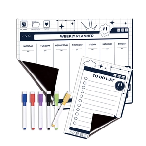Magnetic weekly planner and to-do list set with six colorful markers on white background