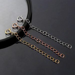 S925 sterling silver extension chains in silver, gold, and rose gold with spring clasps