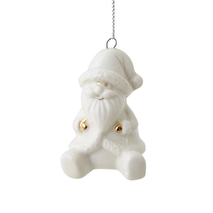 Miniature white ceramic Santa Claus hanging ornament with gold accents for Christmas decor