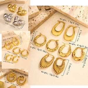 Chic titanium steel hoop earrings and heart studs in gold and silver finish