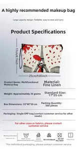 Eiffel Tower print linen makeup bag details showing size 17x25cm and texture