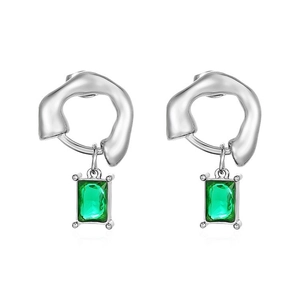Boucles d'oreilles en acier argenté avec cristaux rectangulaires vert émeraude