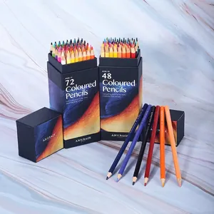 Professional 72-color oil-based colored pencil set in black cylindrical packaging box