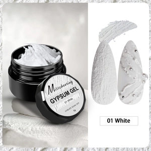 Macro shot of 01 White Gypsum Gel with textured sandy finish for 3D nail art relief