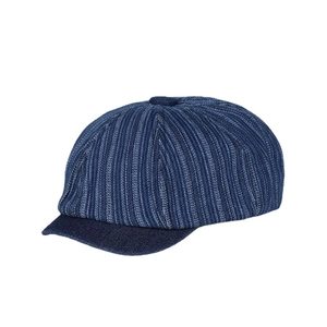 Béret rétro à rayures bleues en coton délavé avec calotte ronde et visière courte