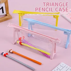 Large capacity transparent PVC pencil cases in Morandi colors for school stationery storage