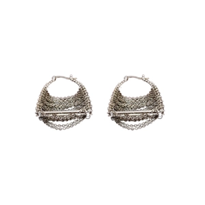 Silver fringe chain earrings in bohemian multi-layer style for women on white background