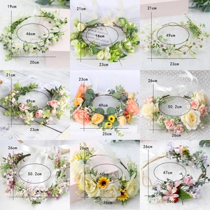 Nine styles of bridal flower crowns with eucalyptus and baby's breath floral designs