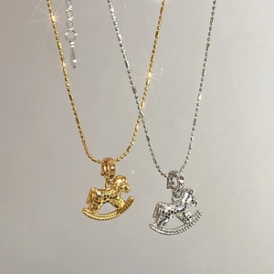 Rocking Horse Pendant Necklace 18K Gold Plated Copper Minimalist Animal Jewelry Elegant Clavicle Chain For Women