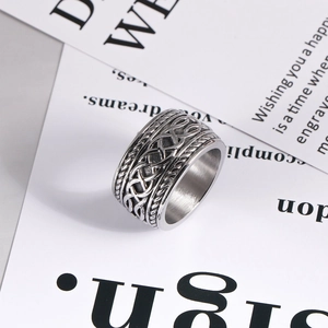 Retro punk titanium steel wide ring with Celtic knot engraving for men on card