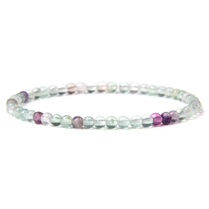 Detailed close-up of 4mm round natural fluorite beads with purple and green textures
