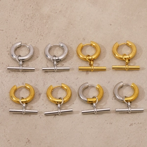 Set of four geometric T-bar gold and silver plated stainless steel hoop earrings