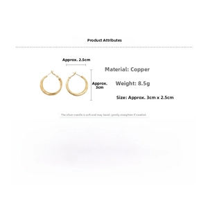 Detail specifications of 3cm round gold hoop earrings with silver pins and copper base