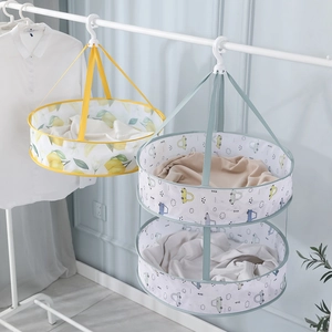 Hanging mesh laundry drying baskets with single and double layers for delicate items