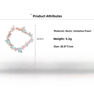 Specifications of blue butterfly pearl bracelet with resin details and size parameters