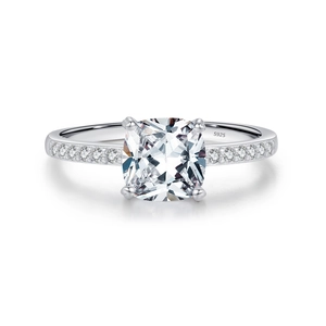 Elegant S925 silver ring featuring a cushion-cut central stone and pavé diamond setting