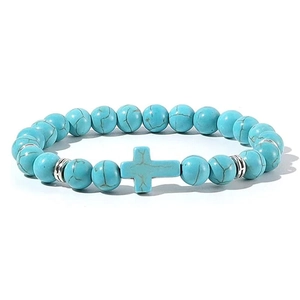 Herren Armband aus blauen Tigerauge-Perlen mit Silber-Abstandhaltern und Kreuz