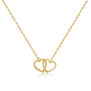 Elegant gold S925 silver necklace featuring interlocking beaded and smooth heart pendants