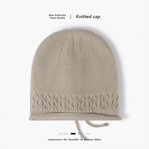 Winter Beanie Hat Fleece Lined Knitted Thick Warm Cable Knit Slouchy Skull Cap With Drawstring Ties For Women And Men