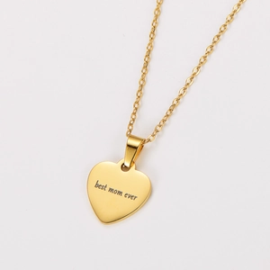 Heart Pendant Necklace Polished Stainless Steel Best Mom Ever Engraved Mother Day Jewelry Gift For Women