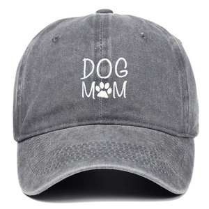 Berretto da baseball in cotone lavato grigio scuro con ricamo DOG MOM e zampa di cane