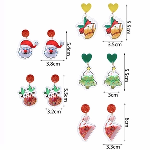 Christmas Stud Hook Earrings Transparent PVC Acrylic With Quicksand Sequins Santa Reindeer Tree Bell Holiday Party