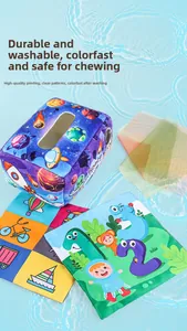 Washable baby tissue box toy with soft space theme fabric and colorful cloths