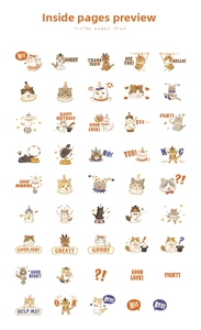 Preview of various cartoon cat stickers with festive outfits and birthday greetings