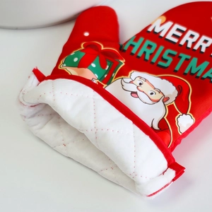 Christmas oven mitt kitchen heat resistant baking glove red festive holiday cookware tool