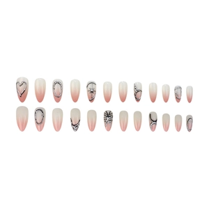 Coffret de 24 faux ongles amande dégradés avec motifs 3D d'étoiles et de cœurs